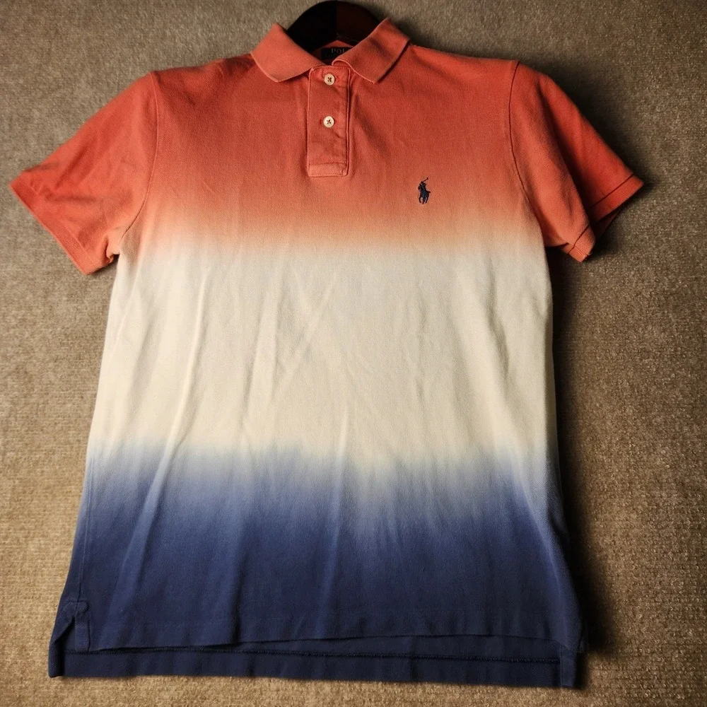 Polo Ralph Lauren Polo Shirt Mens M Orange Blue Ombre Custom Slim Fit Pony Logo